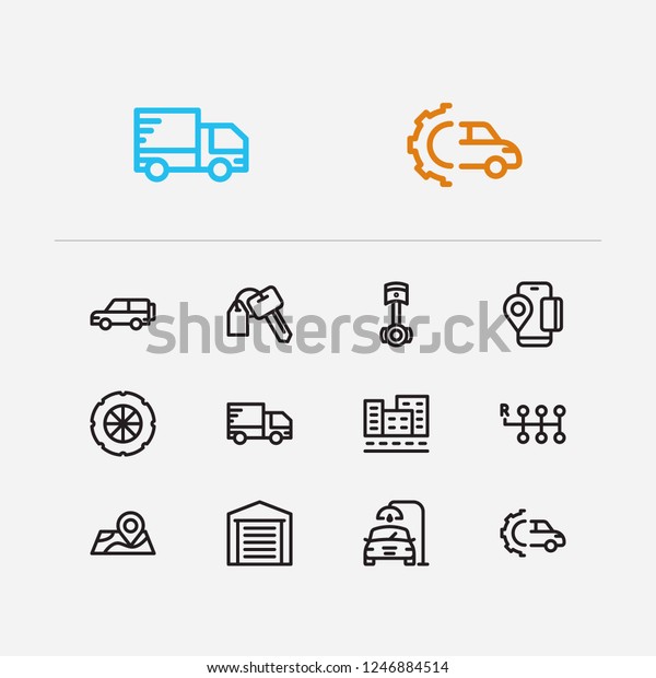 Auto icons set. City street and auto icons with\
app map, auto car and mobile payment. Set of position for web app\
logo UI design.