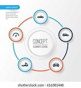 Auto Icons Set. Collection Of Car, Auto, Chronometer And Other Elements. Also Includes Symbols Such As Chronometer, Truck, Automobile.