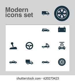 Auto Icons Set. Collection Of Car, Wheel, Truck And Other Elements. Also Includes Symbols Such As Cabriolet, Hatchback, Lorry.