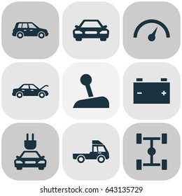 Auto Icons Set. Collection Of Car, Wheelbase, Plug And Other Elements. Also Includes Symbols Such As Lorry, Plug, Automobile.