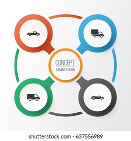 Auto Icons Set. Collection Of Carriage, Convertible Model, Lorry And Other Elements. Also Includes Symbols Such As Carriage, Cabriolet, Truck.