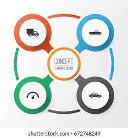 Auto Icons Set. Collection Of Carriage, Lorry, Chronometer And Other Elements. Also Includes Symbols Such As Carriage, Lorry, Truck.