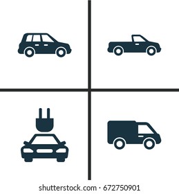 Auto Icons Set. Collection Of Carriage, Car, Plug And Other Elements. Also Includes Symbols Such As Carriage, Car, Automobile.