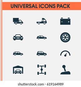 Auto Icons Set. Collection Of Chronometer, Van, Stick And Other Elements. Also Includes Symbols Such As Gear, Chronometer, Repairing.