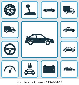 Auto Icons Set. Collection Of Chronometer, Fixing, Lorry And Other Elements. Also Includes Symbols Such As Truck, Convertible, Cabriolet.