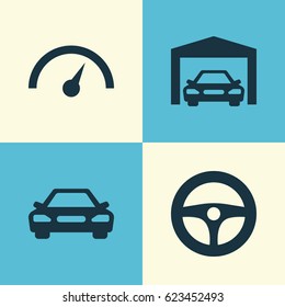 Auto Icons Set. Collection Of Chronometer, Drive Control, Repairing And Other Elements. Also Includes Symbols Such As Garage, Car, Speed.