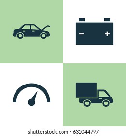 Auto Icons Set. Collection Of Chronometer, Fixing, Lorry And Other Elements. Also Includes Symbols Such As Chronometer, Hood, Auto.