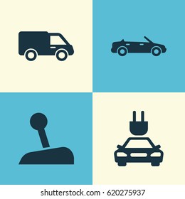 Auto Icons Set. Collection Of Convertible Model, Stick, Truck And Other Elements. Also Includes Symbols Such As Lever, Convertible, Electric.