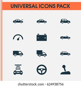 Auto Icons Set. Collection Of Convertible Model, Lorry, Fixing And Other Elements. Also Includes Symbols Such As Automobile, Chronometer, Car.