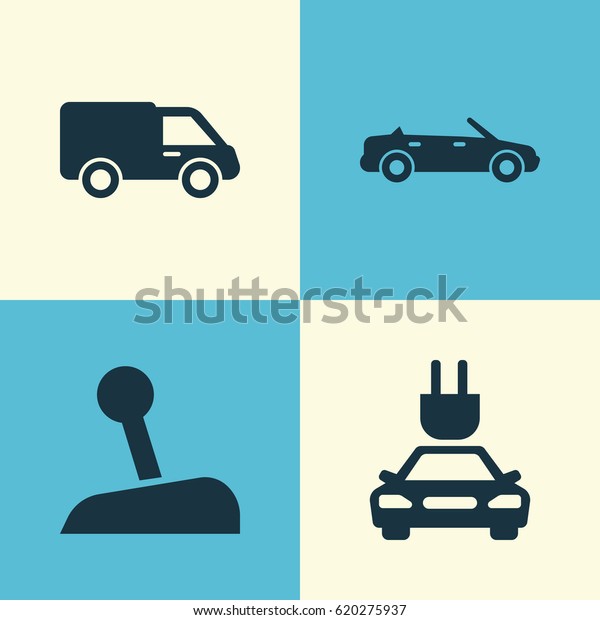 Auto Icons Set. Collection Of Convertible\
Model, Stick, Truck And Other Elements. Also Includes Symbols Such\
As Lever, Convertible,\
Electric.