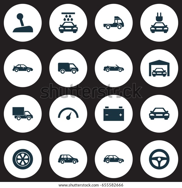 Auto Icons Set. Collection Of Convertible\
Model, Car, Chronometer And Other Elements. Also Includes Symbols\
Such As Truck, Speedometer,\
Electric.