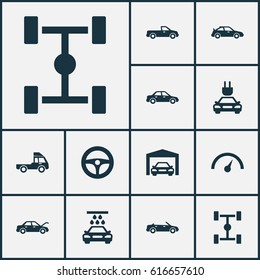 Auto Icons Set. Collection Of Fixing, Crossover, Van And Other Elements. Also Includes Symbols Such As Pickup, Wheel, Lorry.