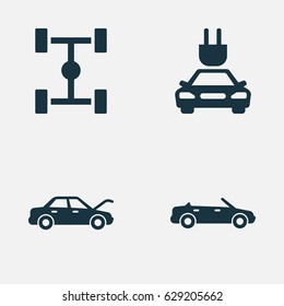 Auto Icons Set. Collection Of Fixing, Plug, Convertible Model And Other Elements. Also Includes Symbols Such As Cabriolet, Convertible, Electric.