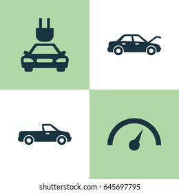 Auto Icons Set. Collection Of Fixing, Chronometer, Plug And Other Elements. Also Includes Symbols Such As Electric, Car, Speed.