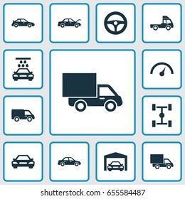 Auto Icons Set. Collection Of Fixing, Chronometer, Crossover And Other Elements. Also Includes Symbols Such As Control, Sedan, Repairing.