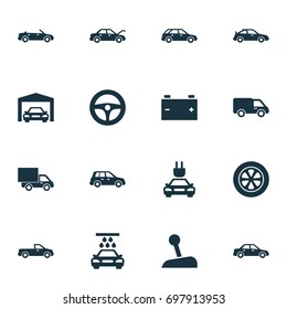 Auto Icons Set. Collection Of Fixing, Plug, Repairing And Other Elements. Also Includes Symbols Such As Auto, Accumulator, Electric.