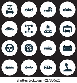 Auto Icons Set. Collection Of Hatchback, Car, Automobile And Other Elements. Also Includes Symbols Such As Automobile, Control, Water.
