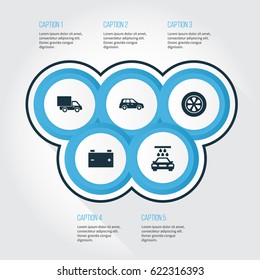 Auto Icons Set. Collection Of Lorry, Car, Wheel And Other Elements. Also Includes Symbols Such As Water, Tire, Auto.