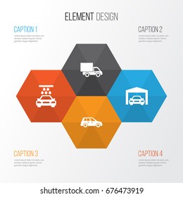Auto Icons Set. Collection Of Lorry, Car, Repairing And Other Elements. Also Includes Symbols Such As Water, Car, Automobile.