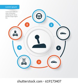 Auto Icons Set. Collection Of Plug, Transport Cleaning, Stick And Other Elements. Also Includes Symbols Such As Wash, Stick, Automobile.