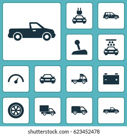 Auto Icons Set. Collection Of Plug, Transport Cleaning, Truck And Other Elements. Also Includes Symbols Such As Lorry, Water, Carriage.
