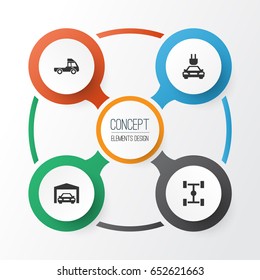 Auto Icons Set. Collection Of Plug, Repairing, Wheelbase And Other Elements. Also Includes Symbols Such As Truck, Chassis, Plug.