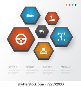 Auto Icons Set. Collection Of Plug, Truck, Wheelbase And Other Elements. Also Includes Symbols Such As Wheel, Electric, Steering.