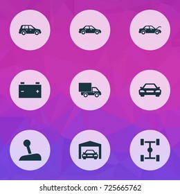 Auto Icons Set. Collection Of Repairing, Stick, Automobile And Other Elements. Also Includes Symbols Such As Crossover, Hood, Fixing.