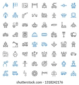 auto icons set. Collection of auto with robot, bus, rolling wheel, flash, wheel, ice cream truck, parking meter, car, caravan, baby chair, garage. Editable and scalable auto icons.