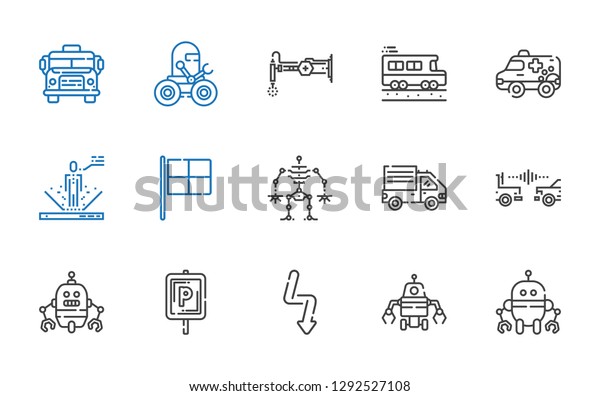 auto icons set. Collection of auto\
with robot, flash, parking, car, delivery truck, racing, ambulance,\
school bus. Editable and scalable auto\
icons.