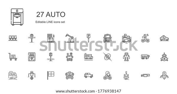 auto icons\
set. Collection of auto with robot, car, school bus, racing,\
caravan, collision, parking, ice cream machine, transportation, ice\
cream car. Editable and scalable auto\
icons.