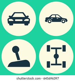 Auto Icons Set. Collection Of Stick, Auto, Automobile And Other Elements. Also Includes Symbols Such As Automobile, Gear, Sedan.