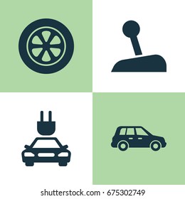 Auto Icons Set. Collection Of Stick, Plug, Wheel And Other Elements. Also Includes Symbols Such As Automobile, Crossover, Tire.