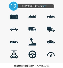 Auto Icons Set. Collection Of Stick, Transport Cleaning, Lorry And Other Elements. Also Includes Symbols Such As Lever, Auto, Battery.