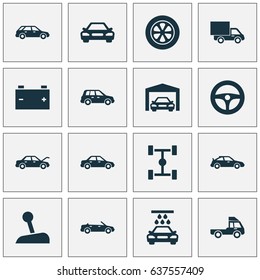 Auto Icons Set. Collection Of Transport Cleaning, Convertible Model, Stick And Other Elements. Also Includes Symbols Such As Station, Car, Auto.