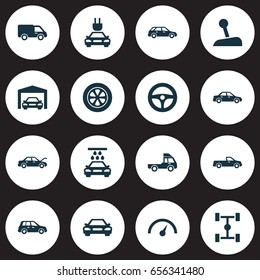 Auto Icons Set. Collection Of Transport Cleaning, Hatchback, Plug And Other Elements. Also Includes Symbols Such As Wagon, Wash, Water.