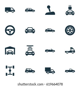 Auto Icons Set. Collection Of Truck, Car, Carriage And Other Elements. Also Includes Symbols Such As Control, Van, Sports.