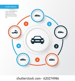 Auto Icons Set. Collection Of Van, Automobile, Auto And Other Elements. Also Includes Symbols Such As Automobile, Fixing, Car.
