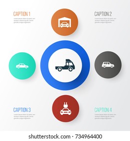 Auto Icons Set. Collection Of Van, Car, Automobile And Other Elements. Also Includes Symbols Such As Crossover, Van, Garage.