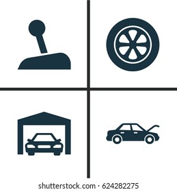 Auto Icons Set. Collection Of Wheel, Fixing, Stick And Other Elements. Also Includes Symbols Such As Car, Fixing, Gear.