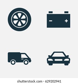 Auto Icons Set. Collection Of Wheel, Accumulator, Truck And Other Elements. Also Includes Symbols Such As Automobile, Wheel, Lorry.