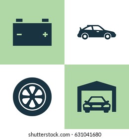 Auto Icons Set. Collection Of Wheel, Accumulator, Repairing And Other Elements. Also Includes Symbols Such As Car, Sports, Battery.