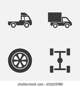 Auto Icons Set. Collection Of Wheelbase, Wheel, Lorry And Other Elements. Also Includes Symbols Such As Chassis, Truck, Van.