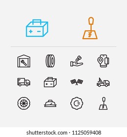 Auto icons set. Gear logo and auto icons with car battery, mobile payment and car seller. Set of model for web app logo UI design.