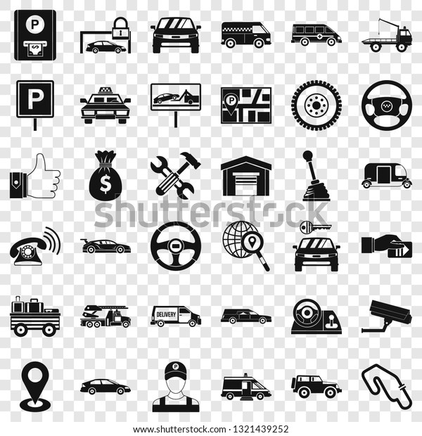 Auto icons set. Simple style of 36 auto vector\
icons for web for any\
design