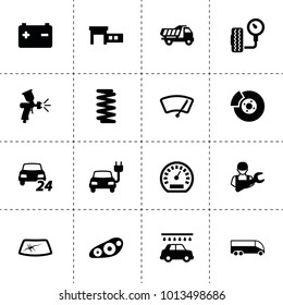 Auto Icons. Vector Collection Filled Auto Icons. Includes Symbols Such As Paint Spray Gun, Spring, Car Window Repair, Car Wash, Speedometer. Use For Web, Mobile And Ui Design.