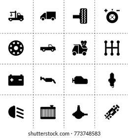 Auto icons. vector collection filled auto icons. includes symbols such as pickup, truck, wheel balance, tire, bearing, spark plug. use for web, mobile and ui design.