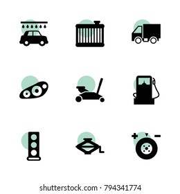 Auto icons. vector collection filled auto icons set.. includes symbols such as wheel balance, engine head, car wash, car jack, gas station. use for web, mobile and ui design.