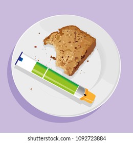 Auto injector with cake on plate