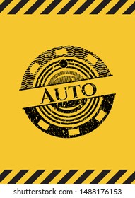 Auto inside warning sign, black grunge emblem. Vector Illustration. Detailed.